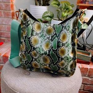 AHDORNED Printed Messenger with Coordinating Strap in Sage Snake A398115